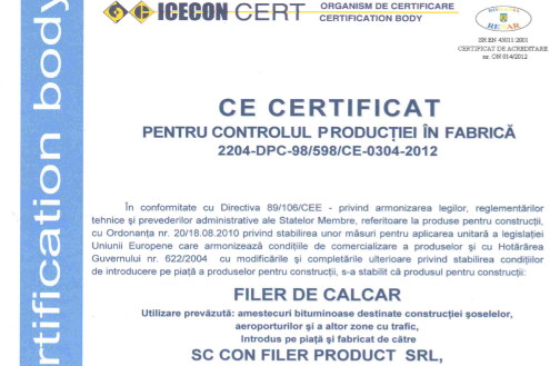 Filer - Filer de calcar - Filer micronizat - Filer calcar - bitum Filer de calcar - certificat